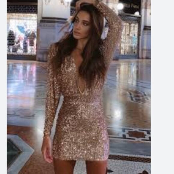 Nookie Veda Sequin Mini Dress Caramel - Picture 4 of 16